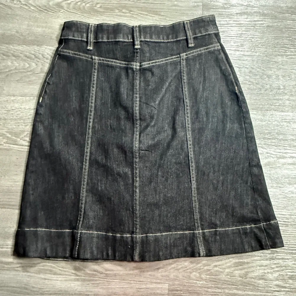 Chaps Petite Womens 2P Dark Wash Button Front Denim A-Line Skirt  Jean RN‎ 41381